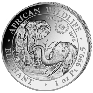 1000 Sh 15 Jahre Jubiläumsausgabe Elefant 1 oz Pt 2018